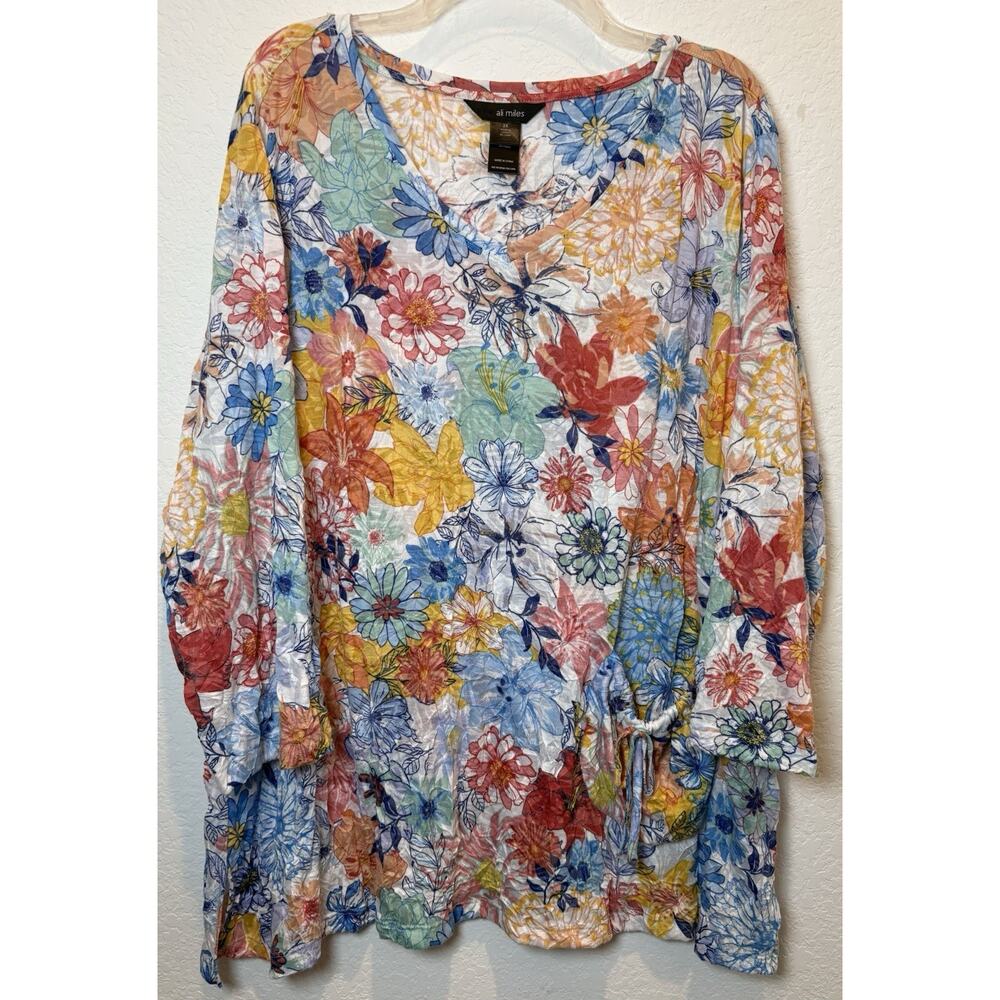 Ali Miles Floral Tunic in Blue, Yellow, Red, Green